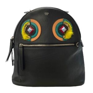 FENDI Bag Bugs Monster Backpack Rucksack Daypack Leather Black
